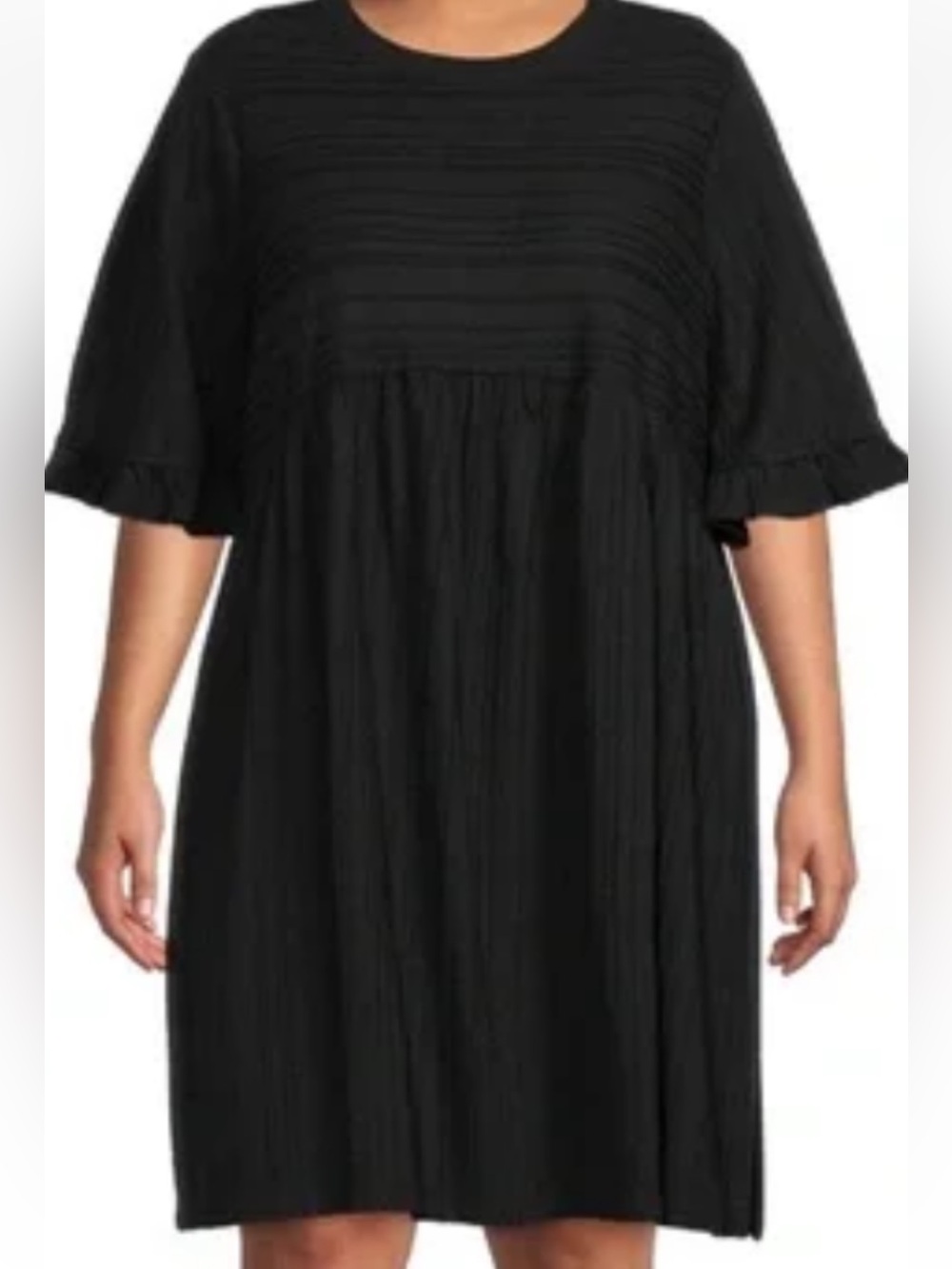Terra & Sky black dress featuring a textured, pleated design. Sz 1X
